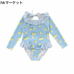 [GoUseGo] キッズ 水着 ワンピース 女の子 長袖 2点セット キャップ付き ベビー水着 子供用水着 スイムウェア オールインワン 幼児 赤ち