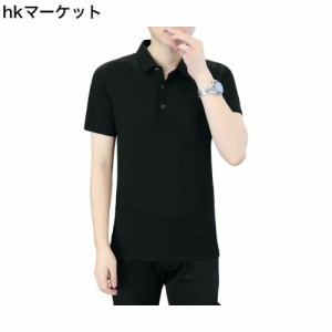 [MYMRIN] ポロシャツ メンズ 半袖 速乾 冷感 極薄 通気 ビジネス カジュアル ポロシャツ 大きいサイズ 無地 伸縮性(ブラック,XL)