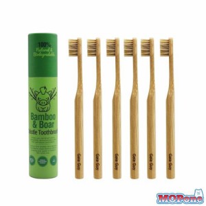 天然毛の竹歯ブラシ（ナイロン不使用）- 完全 100%生分解性 豚毛・竹ハンドル ゼロ ・ウェイスト - 6本セット