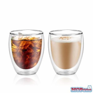yiteng ダブルウォール グラス 2個セット 350ml 耐熱 二重 コップ コーヒー 保冷 保温 透明 結露しない マグカップ タンブラー 耐熱ガラ