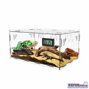 トカゲ ケージ 爬虫類 ケージ 爬虫類 飼育ケース 温度湿度計付き 爬虫類テラリウムタンク 昆虫飼育ケース 透明 通気ケージ 給餌箱 飼育容