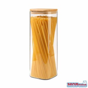 ComSaf パスタケース 2100ml スクエア パスタ保存容器 ガラスキャニスター 密閉 パスタ入れ 保存瓶 密封瓶 食品貯蔵容器 竹蓋付き 小麦粉