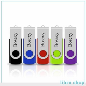 Bosexy 32GB USB フラッシュドライブ 5点 USBメモリ 回転式 セット販売 メモリスティック ペンドライブ LEDインジケーター付き ミックス