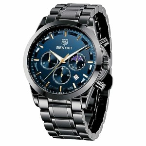 腕時計 メンズ BENYAR マルチカレンダー、クロノグラフ、ビジネス フォーマル メンズ 革ベルト、アナログ腕時計、防水とスクラッチ耐性