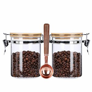 KKC コーヒー豆保存容器 250g コーヒー豆入れ容器 珈琲キャニスター 密閉容器 ガラス コーヒー豆保存瓶 800ML 2個セット