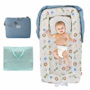 oenbopo 新生児 ベッドインベッド ベビーベッド ベビー添い寝 枕付き 折りたたみ式ベビー布団 持ち運び可能 お出かけ 出産祝い 0-24ヶ月 