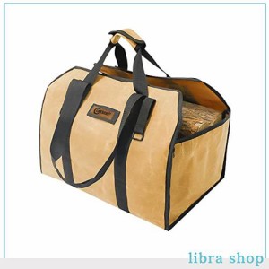 CARBABY 薪バッグ 2way使用 ログキャリー 薪ケース 持ち運び用 ハンドル付き ストーブアクセサリー 帆布製 防水（カーキ）