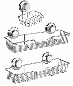 シャンプーラック石鹸置き3個セット 強力吸着 吸盤ラック シャンプーラック シャワーキャディー 錆びにくいステンレス キッチン 収納ラッ