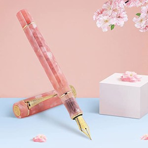 JINHAO 万年筆 ローズゴールドメッキ 細字 滑らかな書き心地 クラシックペン インクコンバーター付き Fountain Pen (粉)