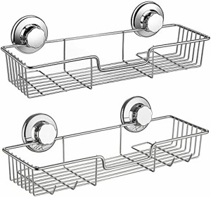 SANNO シャンプーラック シャワーラック 浴室ラック シャンプー置き 壁掛け収納ラック ワイヤーかご お風呂 真空吸着 強力吸盤 2個セット