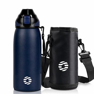 FJbottle 水筒 600ml 真空断熱 マグボトル(ストラップ付き) ワンタッチ 保温 保冷 洗いやすい 広口 ステンレスボトル 水筒カバー 洗浄用