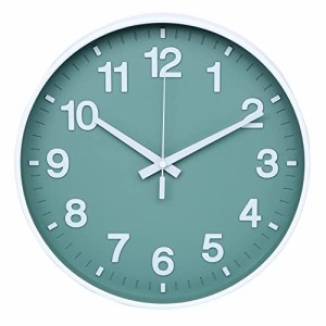 掛け時計 静音 北欧 おしゃれ 立体数字 直径30cm 連続秒針 クオーツ 壁掛け時計 (グリーン)
