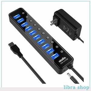 USB3.0ハブ 電源付き atolla USB ハブ 10ポート USBハブ セルフパワー/バスパワー USB Hub 5Gbps高速データ伝送 USB3.0 拡張 独立スイッ