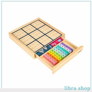 木製 ナンバープレース数独 ナンプレ 引き出し付きボードゲーム (カラフル) - 数学脳ティーザー おもちゃ 教育 卓上 ゲーム トレイン 論