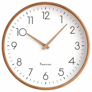 Danmukeji 掛け時計 北欧 壁時計シンプルで静かな木の色10インチ白い壁時計無垢材のポインター連続秒？ 無垢材 時計大きなフォント丸いガ
