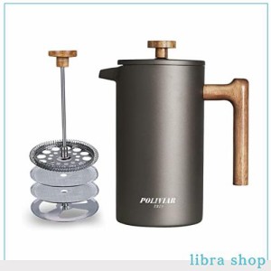 POLIVIAR フレンチプレス 1L コーヒープレス 真空断熱 保温 コーヒーメーカー french press ステンレス製 カフェプレス 大容量 軽量 コー