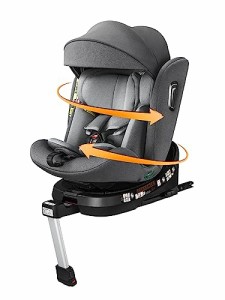 Jovikids チャイルドシート ISOFIX、 360°回転式 i-Size R129適合 新生児ベビーシート、0か月~12歳頃ジュニアシートとキャノピー、ロン