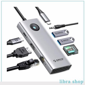 ORICO USB C ハブ 8-in-1 2*USB3.0ポート 4K@60Hz HDMIポート 100W PD充電 1Gbpsイーサネット TF/SDカードリーダー オーディオポート 5Gb