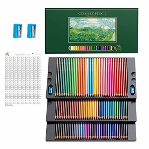 TONGJIN120本のプロ用色鉛筆、高級芸術家のソフトコアの色鉛筆セット。鉛筆削りナイフ2本、デッサン、陰影、着色用の空白の色見本カード1