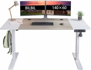 BilBil デスク パソコンラック つくえ 電動昇降式 机 140CM×60CM 電動式スタンディングデスク オフィスワークテーブル 昇降式机 ゲーミ