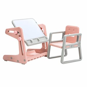 Giantex 子ども用テーブル 椅子セット 子どもテーブルセット 絵かきボード 角度調整可能 収納スペース付き？子供デスクセット キッズテー