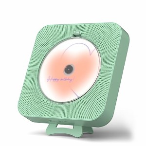 Yintinyかわいい緑のBluetooth CDプレーヤー5.0、家庭用装飾充電音楽プレーヤー、携帯型かわいい音楽プレーヤー