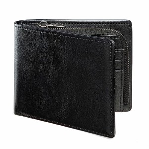 [Mandiva]財布 メンズ 本革 二つ折り コンパクト ファスナー小銭入れ トップレザー (ブラック)