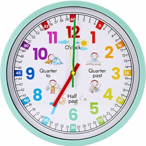 知育時計 時間学習 掛け時計 カラフル 子供用 壁掛け時計 キャラクター 生徒用 静音 漫画 アナログ キッズ クロック VIKMARI（英語バージ