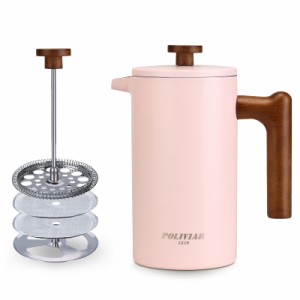 POLIVIAR フレンチプレス 1L コーヒープレス 真空断熱 保温 コーヒーメーカー french press ステンレス製 カフェプレス 大容量 軽量 コー