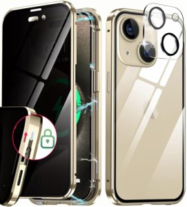 【覗き見防止＆スライドロック付き＆レンズ分離式】iPhone15 用 ケース 覗き見防止「カメラフィルムを贈り」クリア「ロック式」 「透明両