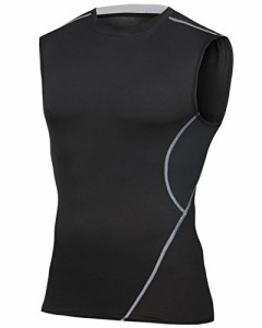 [スポーティア] コンプレッションウェア スポーツシャツ ラウンドネック ノースリーブ スリーブレス メンズ ブラック XL