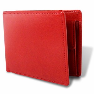 [栃木レザー] メンズ 二つ折り財布 マチ付き 本革 日本製 革製コースター付き 札入れ 多収納 TGS-3355 (red)