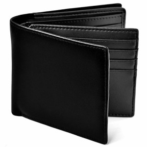[Le sourire] 二つ折り 財布 本革 大容量 カード 18枚収納 新設計のボックス型小銭入れ メンズ (ブラック×ブラック)