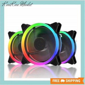 upHere 120mm RGB PCケースファン 中心部分が黒でLEDリングで周りが光る 静音タイプ 25mm厚 6PIN SATA電源 コントローラーとリモコン付き