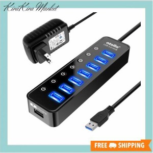 USB ハブ atolla USB 3.0 Hub 7ポート増設 + 1充電ポート, USB拡張 セルフパワー/バスパワー 【独立スイッチ付・5V/4A ACアダプタ付き・1