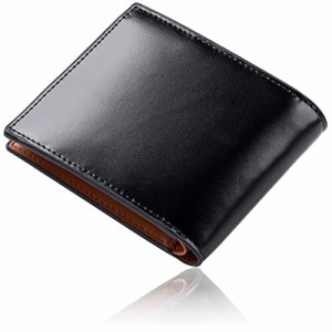 [ムラ] 財布 メンズ 二つ折り 本革 薄型 小銭入れ コードバン調 カード入れ (ブラック)