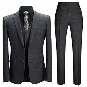 [YFFUSHI] スーツ メンズ 3点セット ジャケット スラックス ベストチェック ビジネス カラバリ豊富 (グレー,3XL)