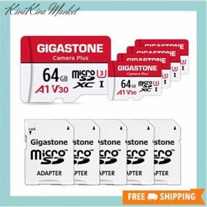 【4K 動画録画】 Gigastone マイクロsdカード 64GB 5個セット, 4K UHD録画, 5 SDアダプタ付き 5 ミニ収納ケース付き, UHS-I MicroSDXC U3