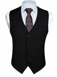 [HISDERN] ヒスデン スーツベス メンズ ビジネス 結婚式 チョッキ ジレ Vネック 2ポケット 光沢 スリム フィット フォーマル 紳士 礼服 (
