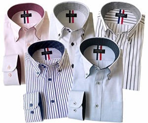 [パリス16ク] ワイシャツ メンズ 長袖 形態安定 ボタンダウン ドゥエボットーニ カッタウェイ 5枚セット No.4 L