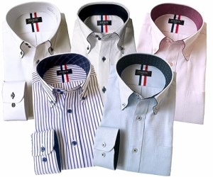 [パリス16ク] ワイシャツ メンズ 長袖 形態安定 ボタンダウン ドゥエボットーニ カッタウェイ 5枚セット No.3 L