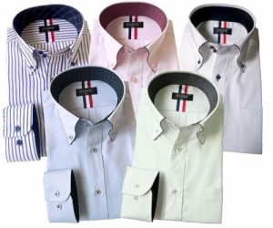 [パリス16ク] ワイシャツ メンズ 長袖 形態安定 ボタンダウン ドゥエボットーニ カッタウェイ 5枚セット No.2 L