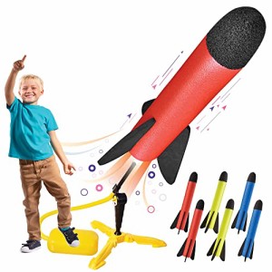 子ども用おもちゃ ロケットランチャー 最大100フィートまで飛ばせる 8個のカラフルなフォームロケット ＆amp； 頑丈なランチャースタンド