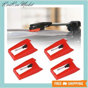 4個 LP レコード針 交換針 レコードプレーヤー針ターンテーブルスタイラス交換ターンテーブルLPプレーヤー蓄音機 (赤)
