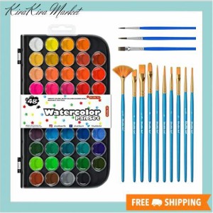 Shuttle Art 固形水彩絵具 48色セット 固体水彩 水彩絵の具 ブラシ13本 パレット 透明 溶けやすい 速乾 大人の塗り絵 水彩画 お絵描き 野