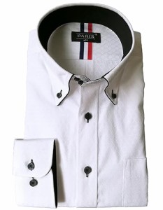 [パリス16ク] ワイシャツ メンズ 長袖 形態安定 ボタンダウン ドゥエボットーニ カッタウェイ ブラックパイピング M 柄L