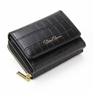 [ブランポム] 三つ折り財布 レディース ミニ財布 コンパクト 小さい財布 小銭入れ カードも入る クロコダイル柄 bp-1041 シャインブラッ