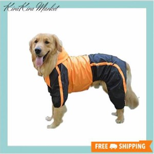 Isdy 犬用 レインコート ドッグウェア カッパ 散歩 雨用 ペット 小型犬 中型犬 大型犬 (前（胸）開き, オレンジ黒・XL)