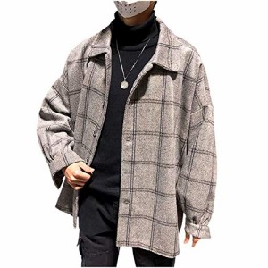 [ゴスファング] ビッグシルエット ジャケット コート 秋冬 チェック 大きいサイズ カジュアル 長袖 L ~ 3XL グレー M メンズ GO15GYM