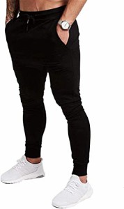 [Manatsulife] メンズ トレーニングパンツ ジム ジョガーパンツ フィットネス スリム スウェットパンツ ロングパンツ 無地 K02 (XL, ブラ